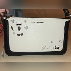 Karl Lagerfeld NWT Triple Compartment Black and White Embellished Clutch
